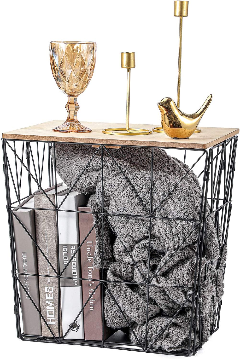 TFER Side Table Nesting Coffee Tables Farmhouse Basket Movable End Table for Storage Decoration for Living Room, Bed Room, Kitchen (Black)