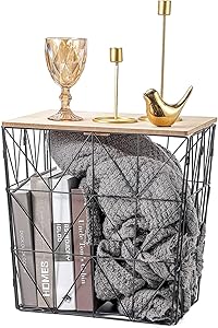 TFER Side Table Nesting Coffee Tables Farmhouse Basket Movable End Table for Storage Decoration for Living Room, Bed Room, Kitchen (Black)