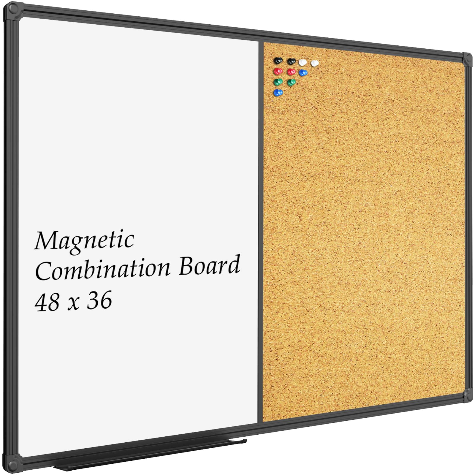 Photo 1 of JILoffice White Board & Bulletin Corkboard Combination, Combo Board 48 x 36 Magnetic Whiteboard, Black Aluminum Frame Wall Mounted Board for Office Home and School with 10 Push Pins