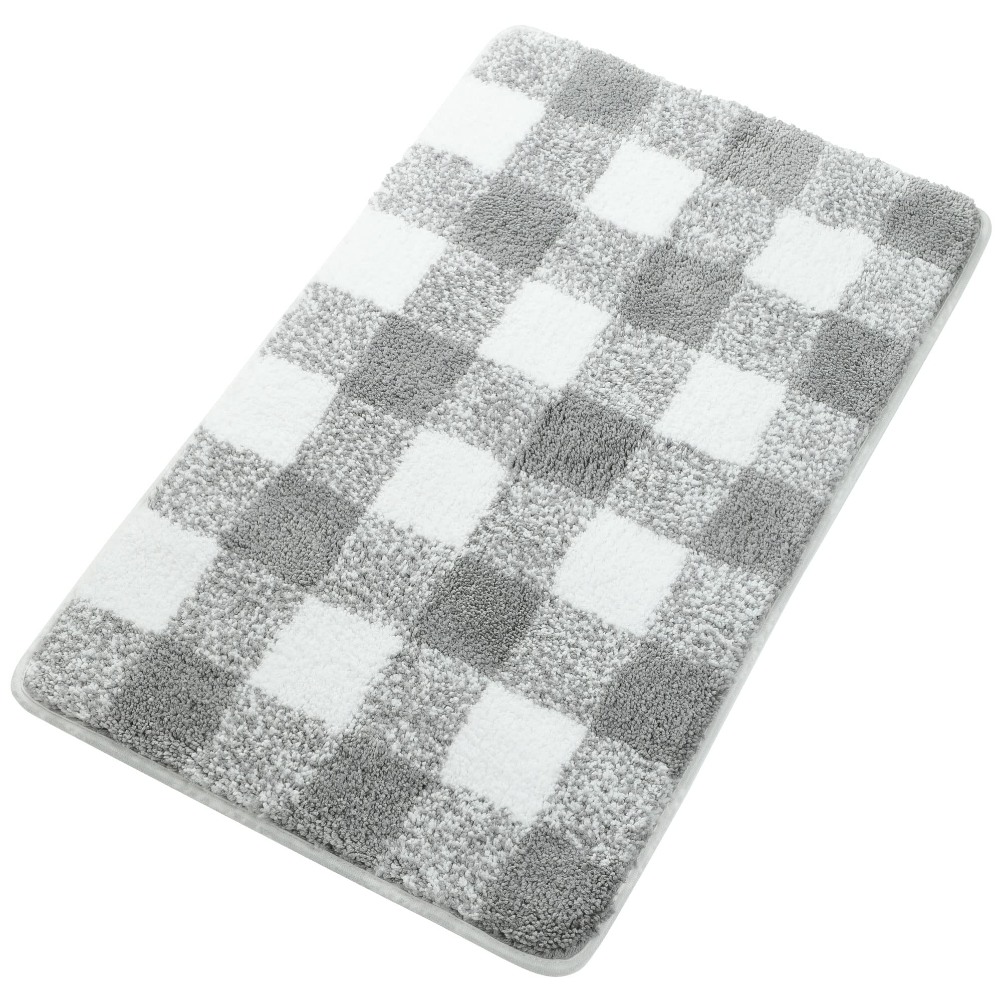 PiccoCasa Non Slip Bath Mat 50cm x 80cm, White & Grey Bath Mats - Water Absorbent Bathroom Mat for Bathroom, Fluffy & Soft Microfiber Checkered Bathroom Rug Machine Washable — image 1