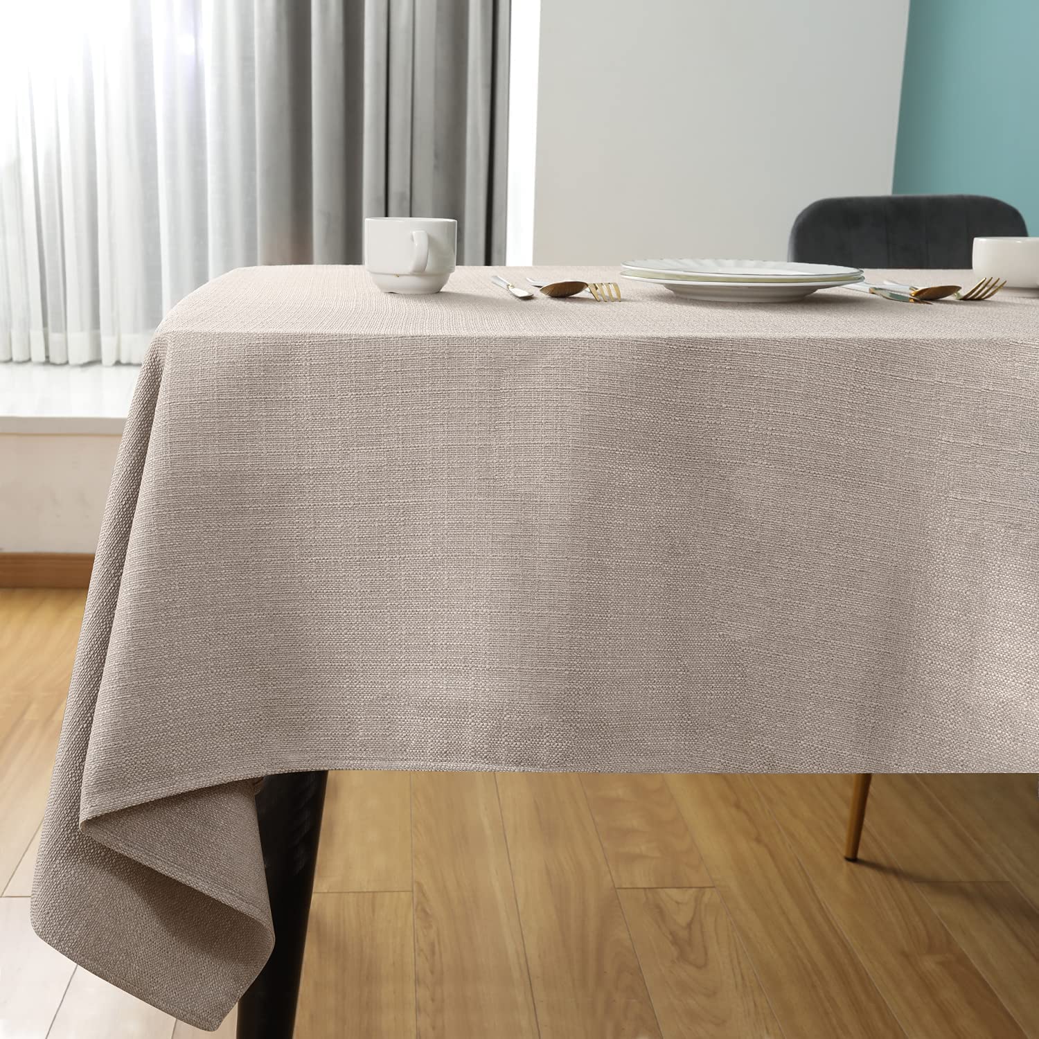 SEASHORE TREE Rectangle Table Cloth – Wipe Clean Tablecloth, Thick Faux Linen Waterproof Table Cover for Dining Room, Kitchen, Home, or Restaurant, Beige 118.1" x 57.1"