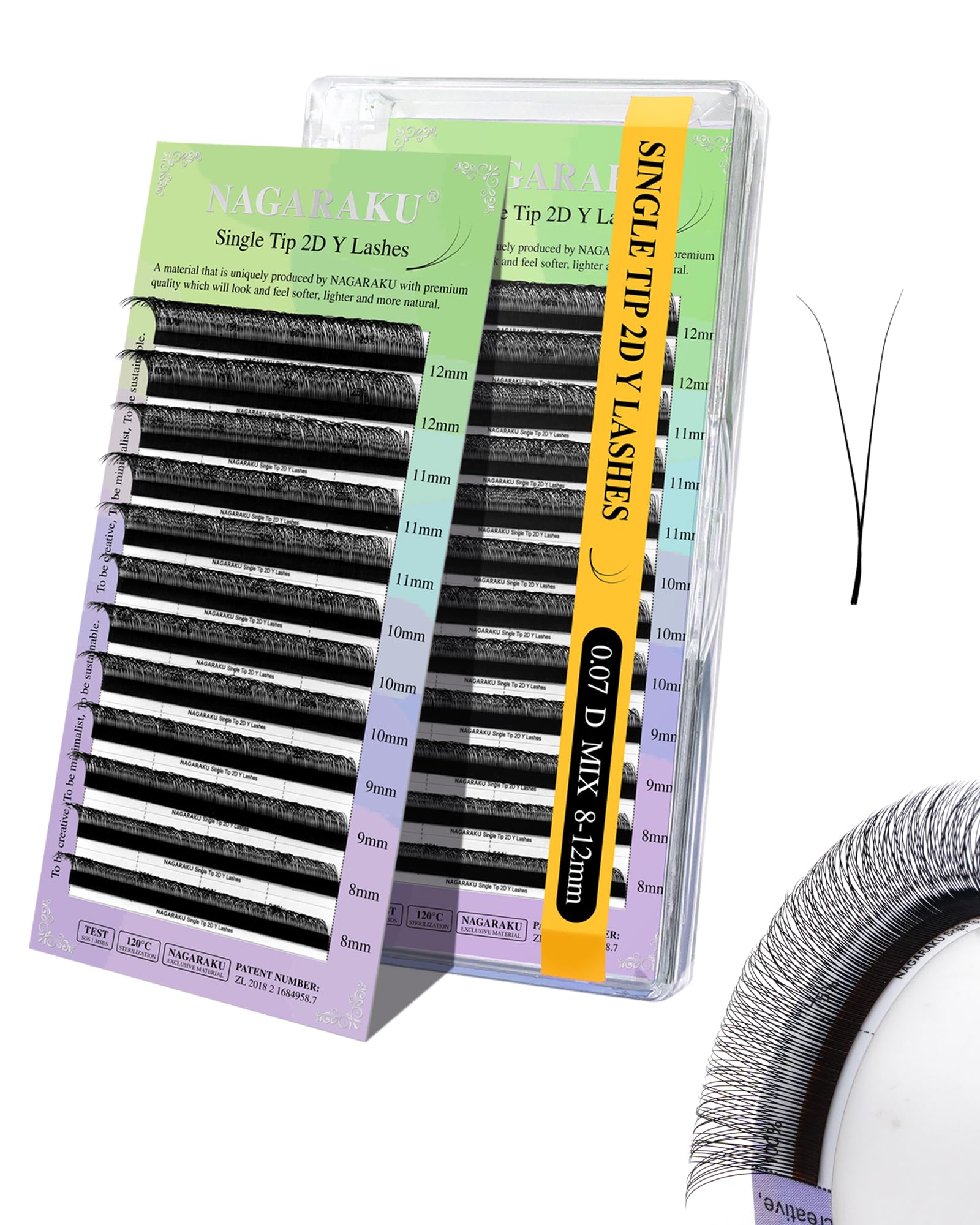 NAGARAKU 2D Y Eyelash Extensions Premade Fan Russian Volume Cross lash Handwoven Y Shaped Mesh Wispy Crisscross Cluster Lash Matte Black 12 Rows(0.07 D Curl 8-15mm） — image 1