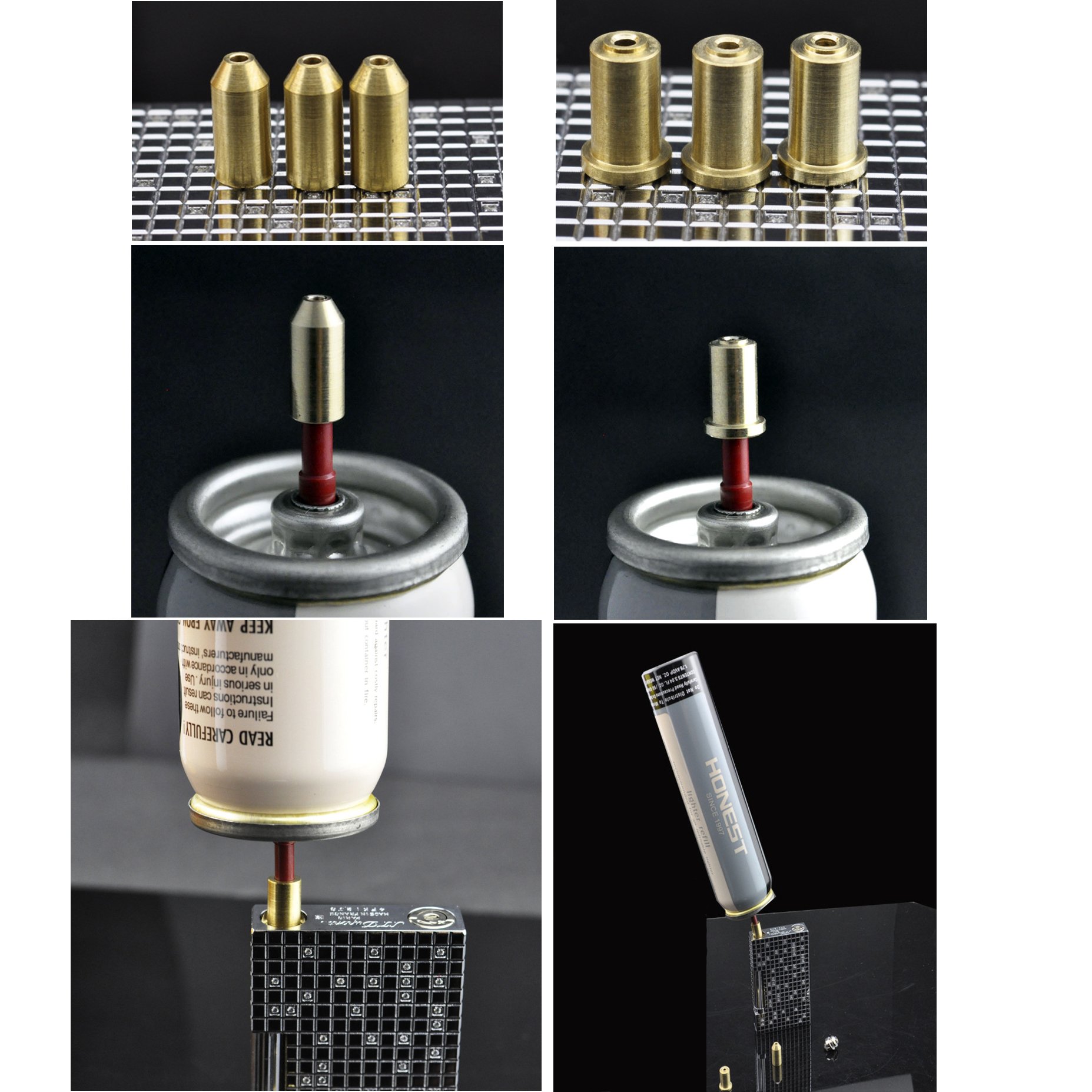 Dual Gas Refill Adapters for ST Dupont Lighter Line 1/2 Gold/Yellow Cap