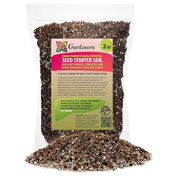 GARDENERA ORGANIC PREMIUM POTTING ALL PURPOSE SOIL – SEED STARTER SOIL FOR LEAFY GREENS, TOMATOES AND OTHER SEEDLINGS, SEEDS AND STARTS – (2 QUART BAG)