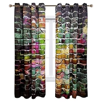 Amazon Com Riyidecor Colorful Brick Blackout Curtains 2 Panels