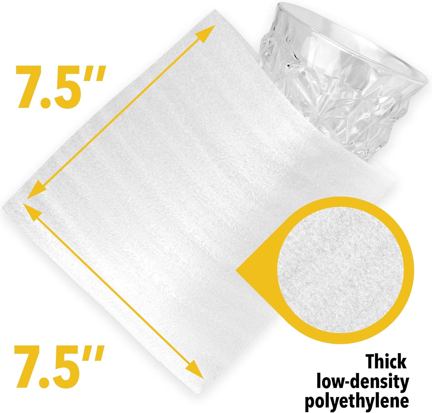 7.5" x 7.5" Foam Wrap Pouches - Cushion Pouches to Protect Dishes, Glasses, Cups, Mugs, Plates and Fragile Items - Foam Pouches Alternative to Air Sheets and Bubble Packing Envelopes - 50 Pack: Office Products