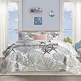 Tritard 3 Piece Coastal Quilt Sets Full/Queen Size - Reversible Microfiber Quilts with 2 Shams Soft Lightweight Beach Bedding Nautical Bedspread Summer Comforter Set for All Season, 90''x96'', C2