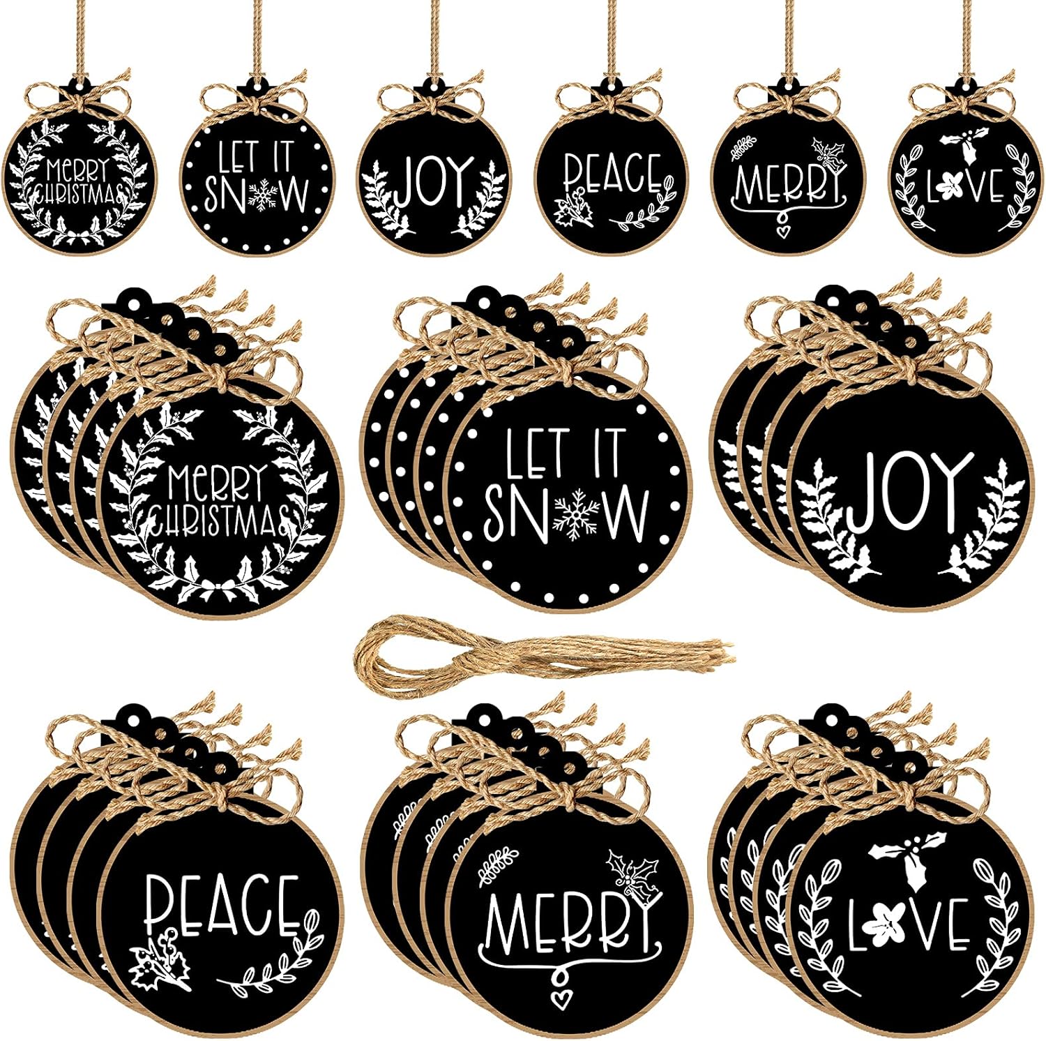 Ornaments - 24 Pieces Wooden Christmas Ornaments Hemp Rope Wood Slices Painted Cutouts Tree Hanging for Indoor Outdoor Decoration (Simple Style)