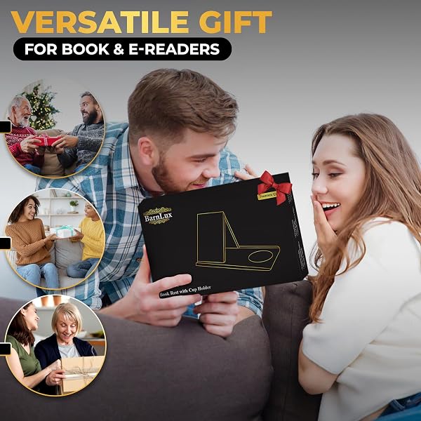 BARNLUX WOODEN BOOK HOLDER STAND FOR BEDROOM TABLE DECOR | BOOK NOOK READING VALET STAND WITH COFFEE DRINK HOLDER, NIGHT STAND BOOK HOLDER, BOOK REST STAND FOR BIRTHDAY GIFT FOR BOOK LOVER