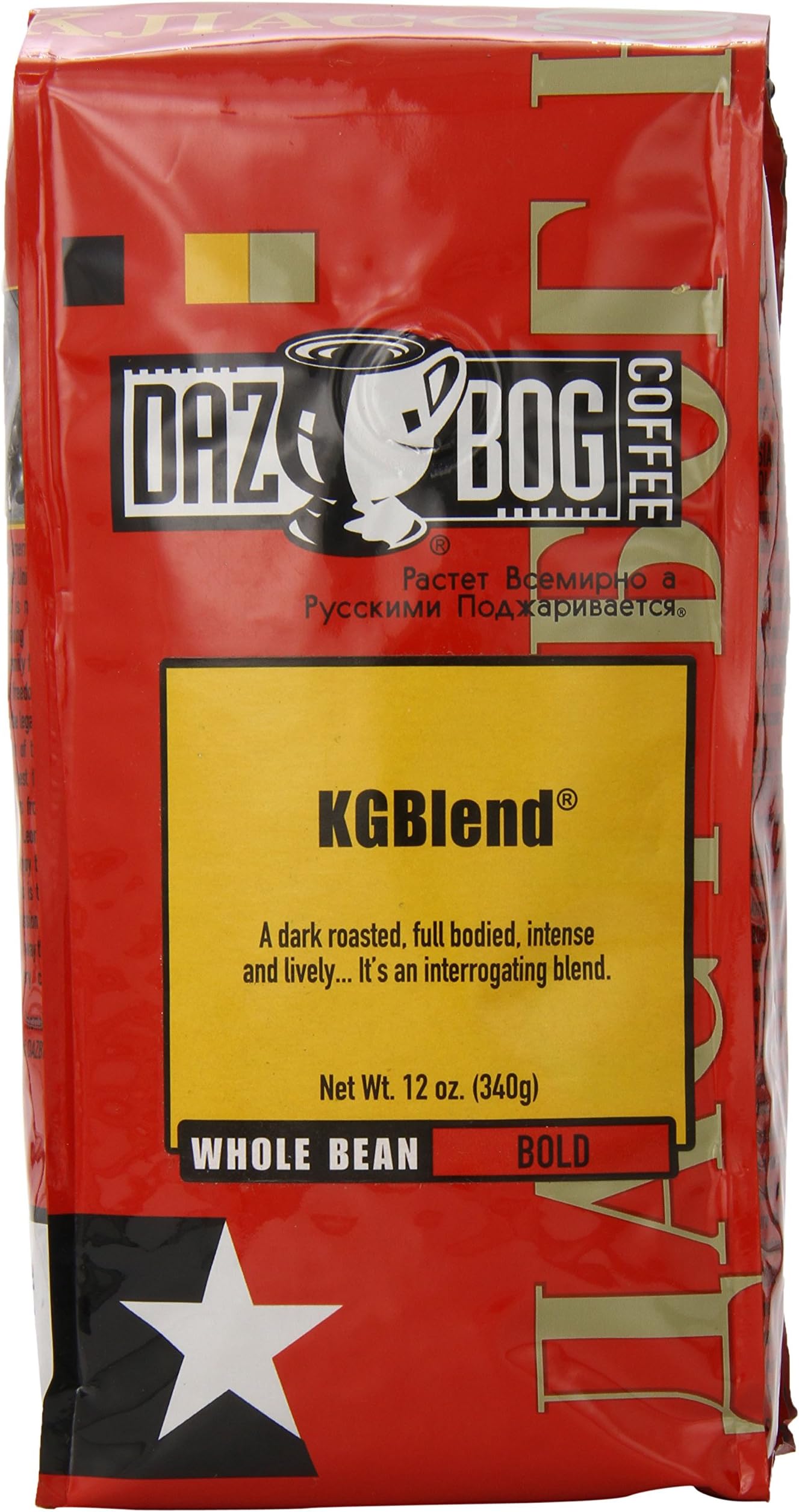 DazbogCoffee | KO Blend | Whole Bean Coffee | 11 oz. | Dark Roast Flavor | Full-Bodied, Smoky, Pungent Blend | Intense & Lively | Heavenly Rich | Vacuum Sealed Freshness
