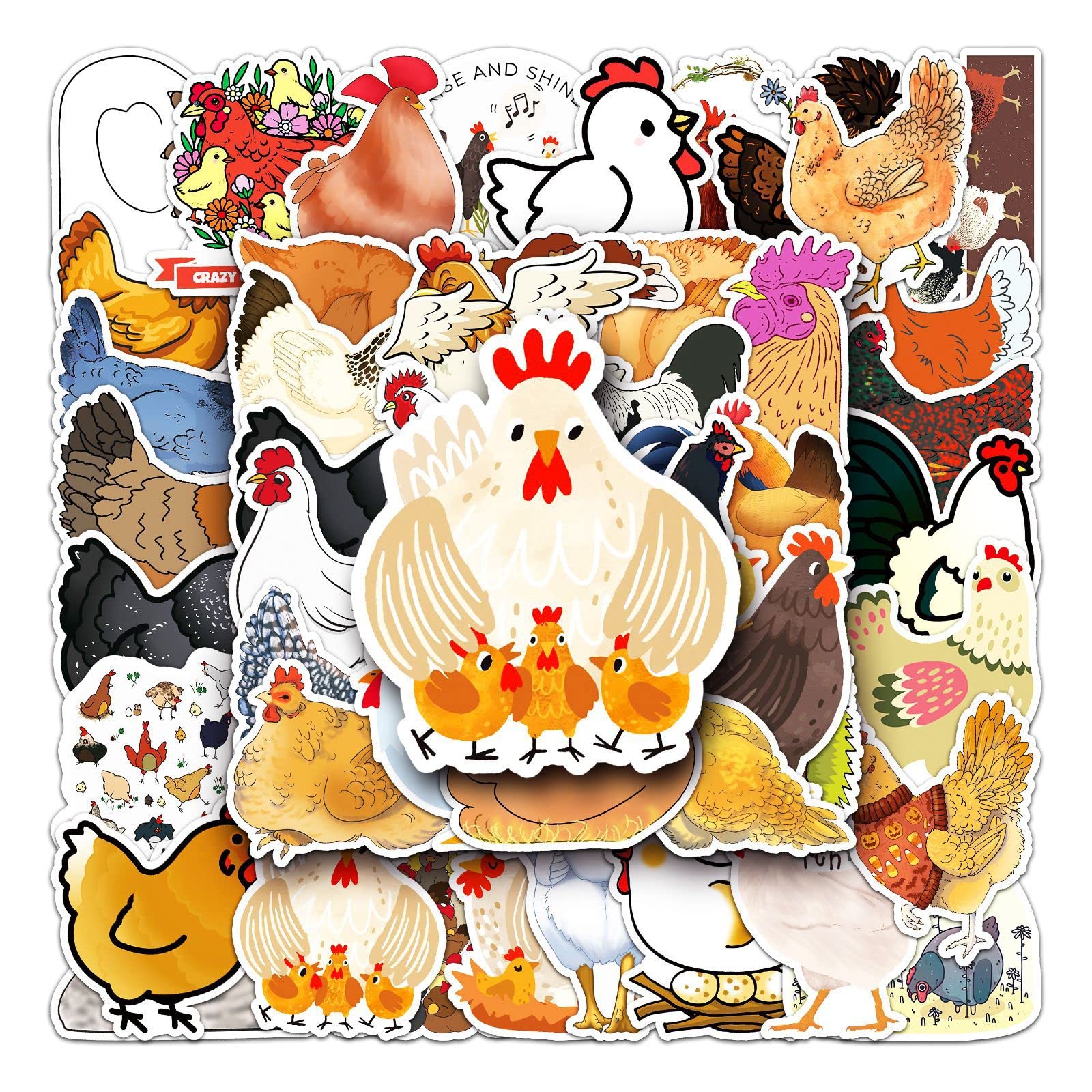 50 Pcs Chicken Stickers Laptop Car Scrapbook Phone Skateboard Water Bottle Rooster Stickers Vinyl Waterproof Aesthetic Personalised Stickers for Teens Boys Girls Adults Children