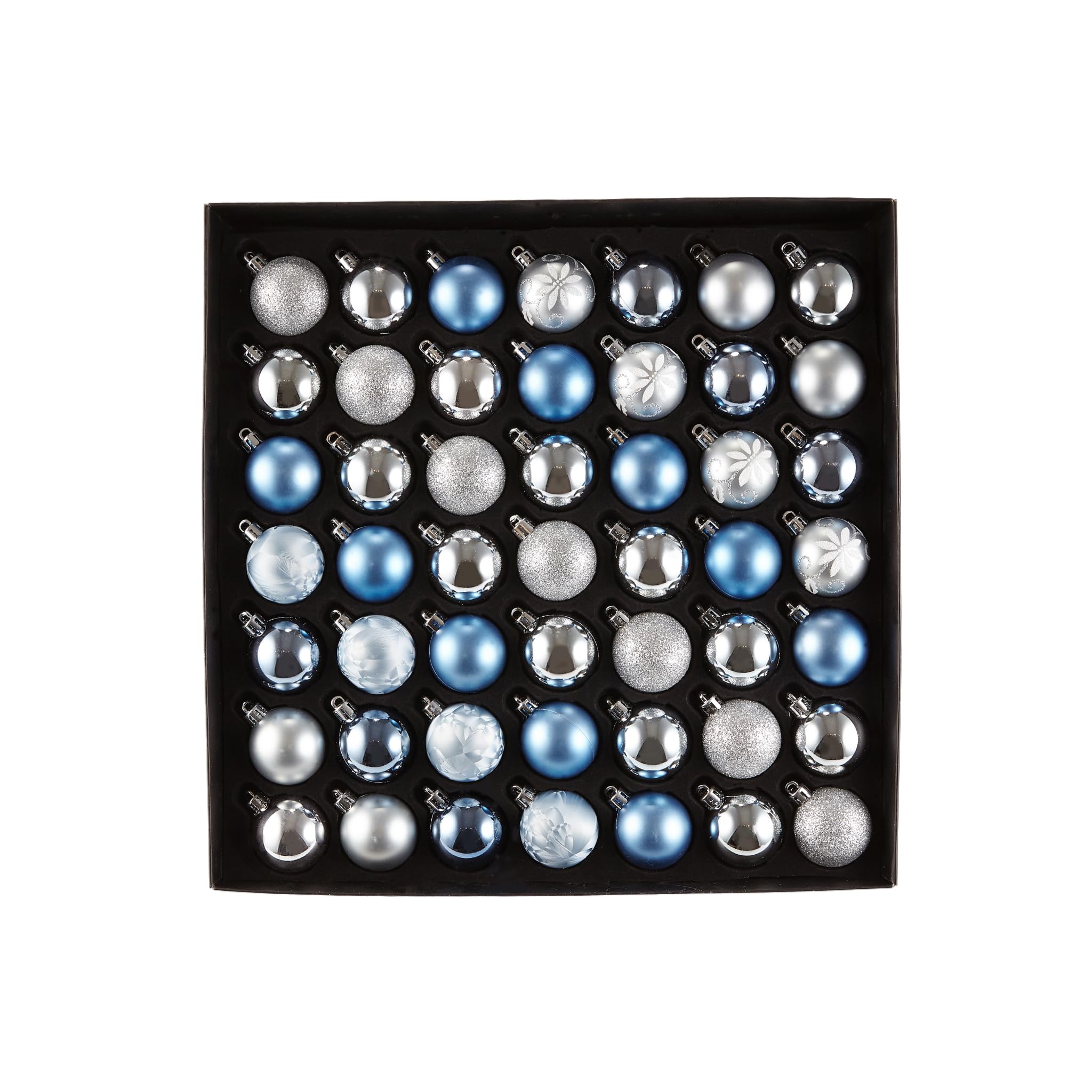 HEITMANN DECO Set of 49 Christmas Tree Baubles Assortment – Christmas Decorations Blue Light Blue Silver for Hanging – Plastic Ball Assortment