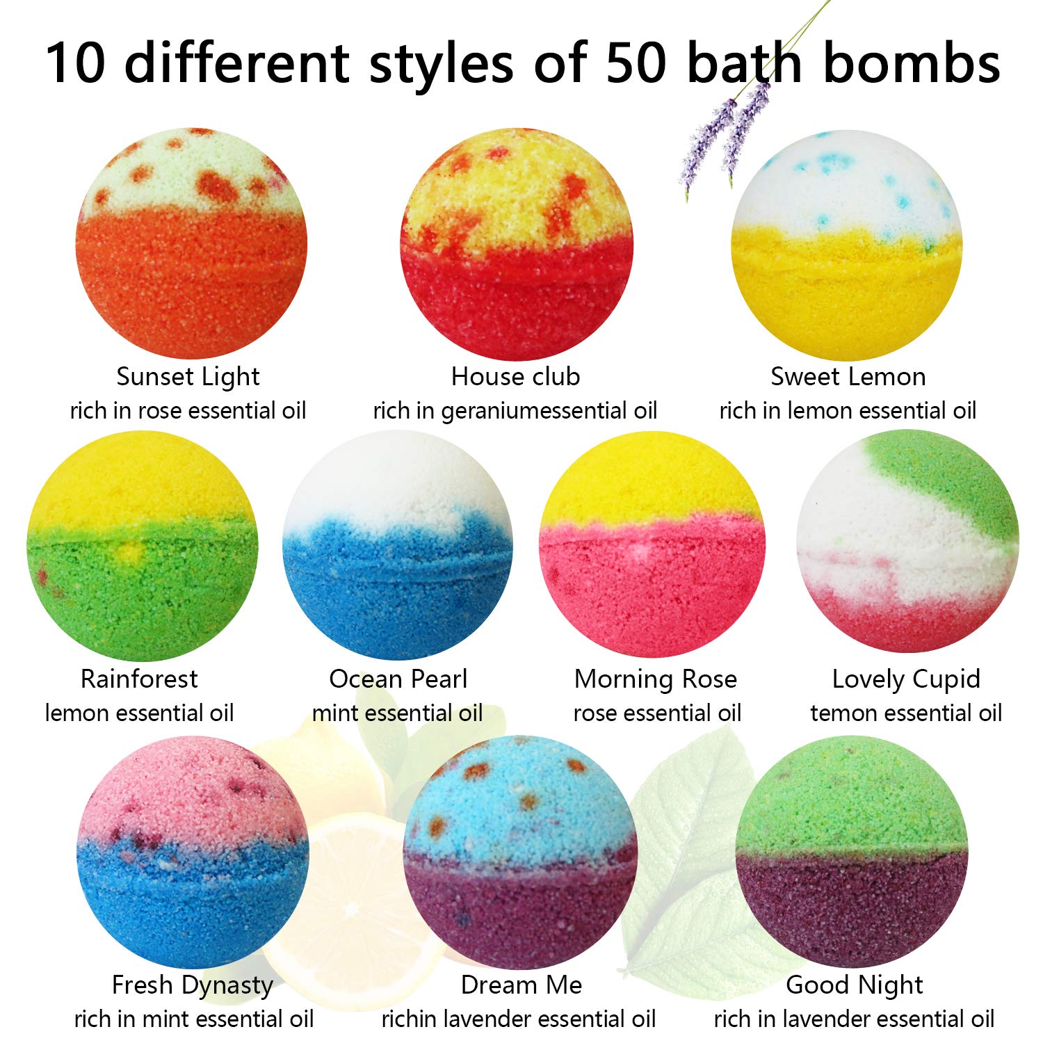 Nagaliving Bath Bombs Gift Set, 50 Handmade Bulk Bath Bombs for Kids, Women, Men, Wonderful Fizz Effect Bath Gift for Valentine's Day, Christmas & Any Anniversaries