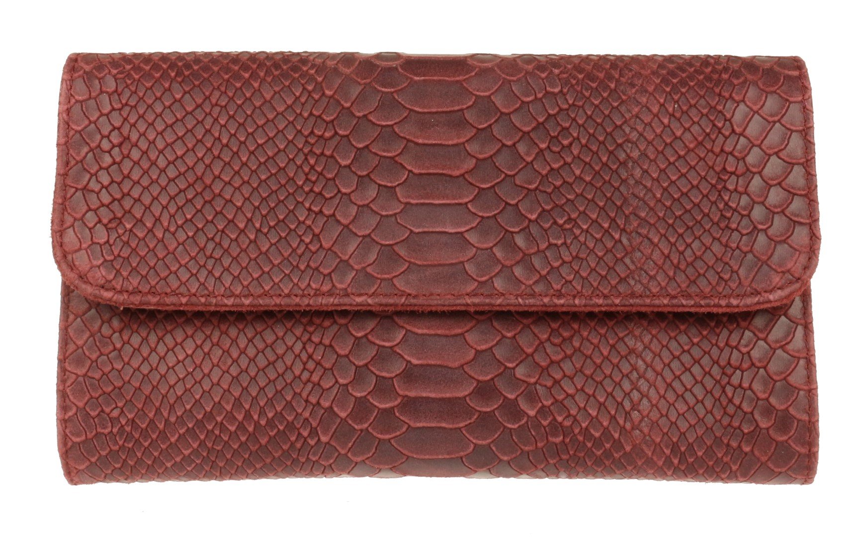Girly Handbags Womens Snake Print Suede Clutch Bag Italian Leather (Burgundy)