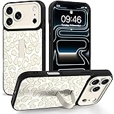 Jefonha Compatible with iPhone 17 Pro Max Case with Finger Strap Stand, Trendy Glitter Leopard Print Phone Case for Women Men, Full Camera Protection Shockproof Protective Cover, White Leopard 2