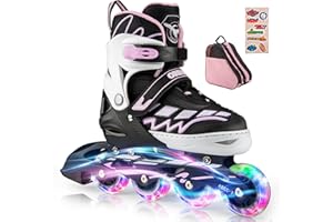 OBENSKY Adjustable Inline Skates for Girls and Boys, Fun Illuminating Inline Skates for Kids Ages 5-8 8-12, Roller Skates for Youth Beginners - Includes Free Skate Bag