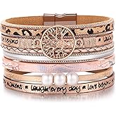 Desimtion Inspirational Tree of Life Boho Leather Wrap Bracelets for Women, Valentines Day Gifts for Her, Bohemian Jewelry for Women Teen Girls