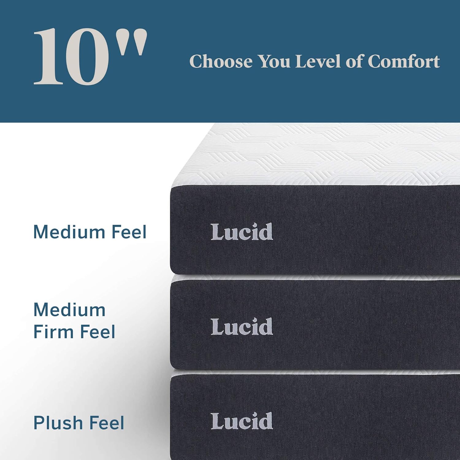 LUCID 10 Inch 2020 Gel Memory Foam Mattress - Medium Plush Feel - CertiPUR-US Certified - Hypoallergenic Bamboo Charcoal, Queen: Furniture & Decor