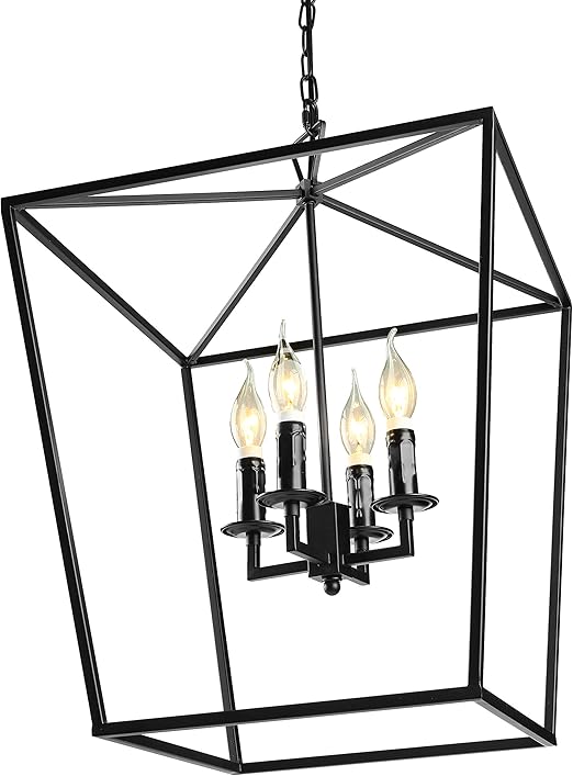 Jinguo Lighting Matte 4 Lights Square Open Cage Pendant Lighting
