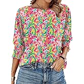 IECCP 3/4 Length Sleeve Womens Tops Summer 2026 Fashion Trendy Boat Crew Neck Smocked Work Dressy Casual T Shirt Blouses