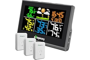 Urageuxy Weather Station Wireless Indoor Outdoor Thermometer, Digital Weather Thermometer Humidity with 3 Remote Sensors, Weather Forecast, Time, Adjustable Backlight