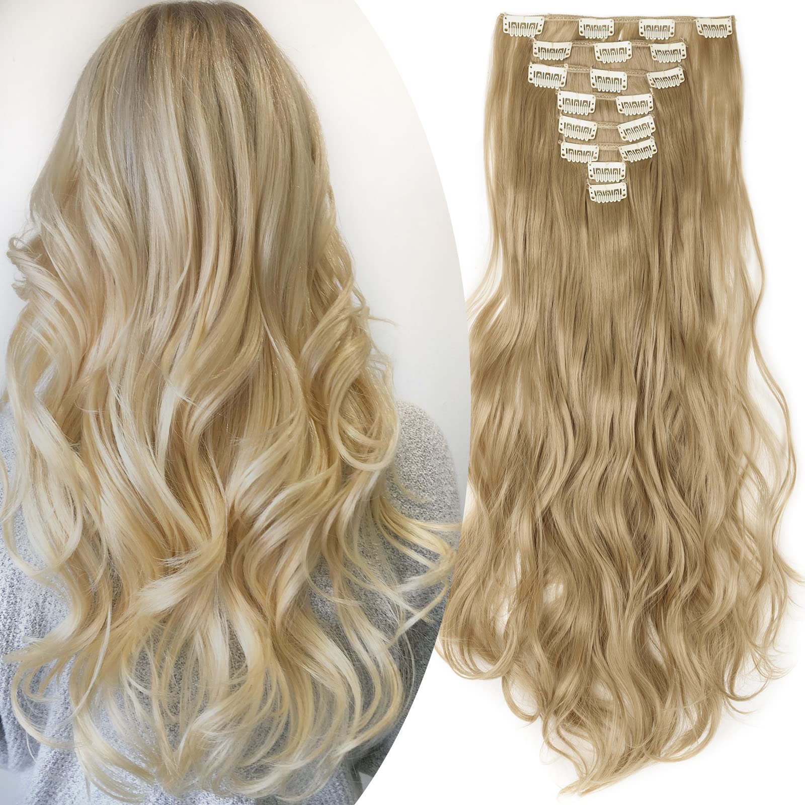 S-noilite 17-26 Inches(43-66cm) 8pcs Long Full Head Clip In Hair Extensions Extension Sexy Lady Fashion Choice 60 Colours (17 Inches-Curly, Ash Blonde)