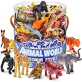 60 Piece Mini Zoo Animal Toy with Gift Box, Realistic Small Plastic Animal Figure Sensory Bins, Jungle Animal Party Favors, C