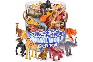 Yeonha Toys 60 Piece Mini Zoo Animal Toy with Gift Box, Realistic Small Plastic Animal Figure Sensory Bins, Jungle Party Favors, Cupcake Topper, School Education, Birthday Gifts for Kids Toddlers