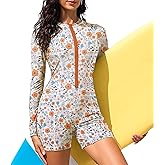 Zando UPF 50+ Rash Guard Long Sleeve Swimsuits for Women - Swimming Suit with Front Zipper Boyleg 1 Piece Wetsuit for Surfing