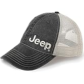 Jeep Garment Washed Text Logo Trucker Hat – | Unstructured Low Profile Cap with Mesh Back & Snap Closure