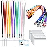 50 Pack Name Tag Lanyards with Id Holder, Clear Plastic Horizontal Name Tags Holders and Black Badge Lanyards with ID Holder for School Office Team Workers Volunteers (Multicolor)