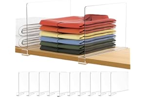 Famyards 10 Pack Clear Shelf Dividers for Organization, Acrylic Closet Shelf Vertical Shelves Organizer for Bedroom, Kitchen and Office