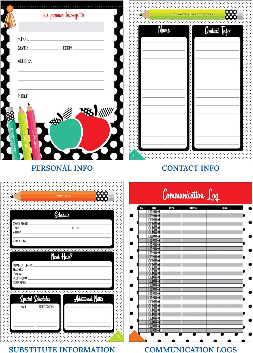 Schoolgirl Style Black, White and Stylish Teacher Planner—Undated Weekly/Monthly Lesson Plan Book and Record Organizer for Classroom or Homeschool (8 inches x 11 inches), multi (105029) : Office Products