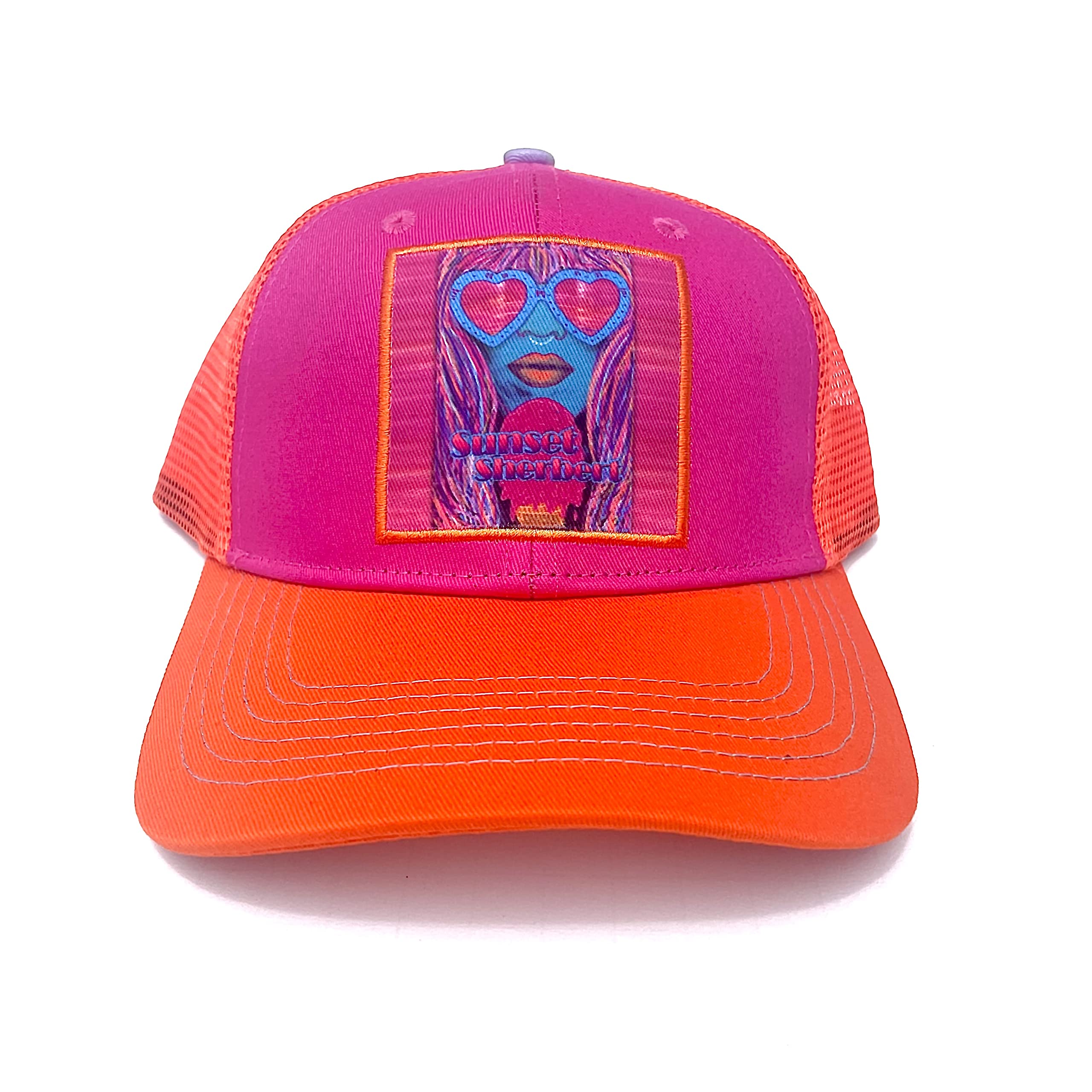 Photo 1 of *** NOT THE PICTURE***
Califari Sunset Sherbet Trucker Hat Featuring an Adjustable Snap Back - Ideal Medium Size - Features Unique Strain Art - Ideal Hat for Outdoor Fun Times Pink, Orange