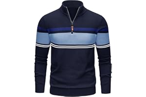 TACVASEN Men's Quarter Zip Up Sweater Striped Pullover Polo Mock Neck Sweaters Casual Fall Winter Sweatshirts