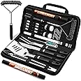 RINPIR 31pcs Stainless Steel BBQ Grill Accessories Set for Men Dad, Heavy Duty Grilling Tools for Outdoor Camping, BBQ Utensils Kit with Mats, Grill Brush in Carrying Bag Black