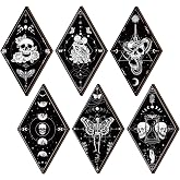 Huwena 6 Pack Gothic Wall Decor for Bedroom Living Room Dark Boho Skull Moon Snake Sun Phase Wooden Hanging Art