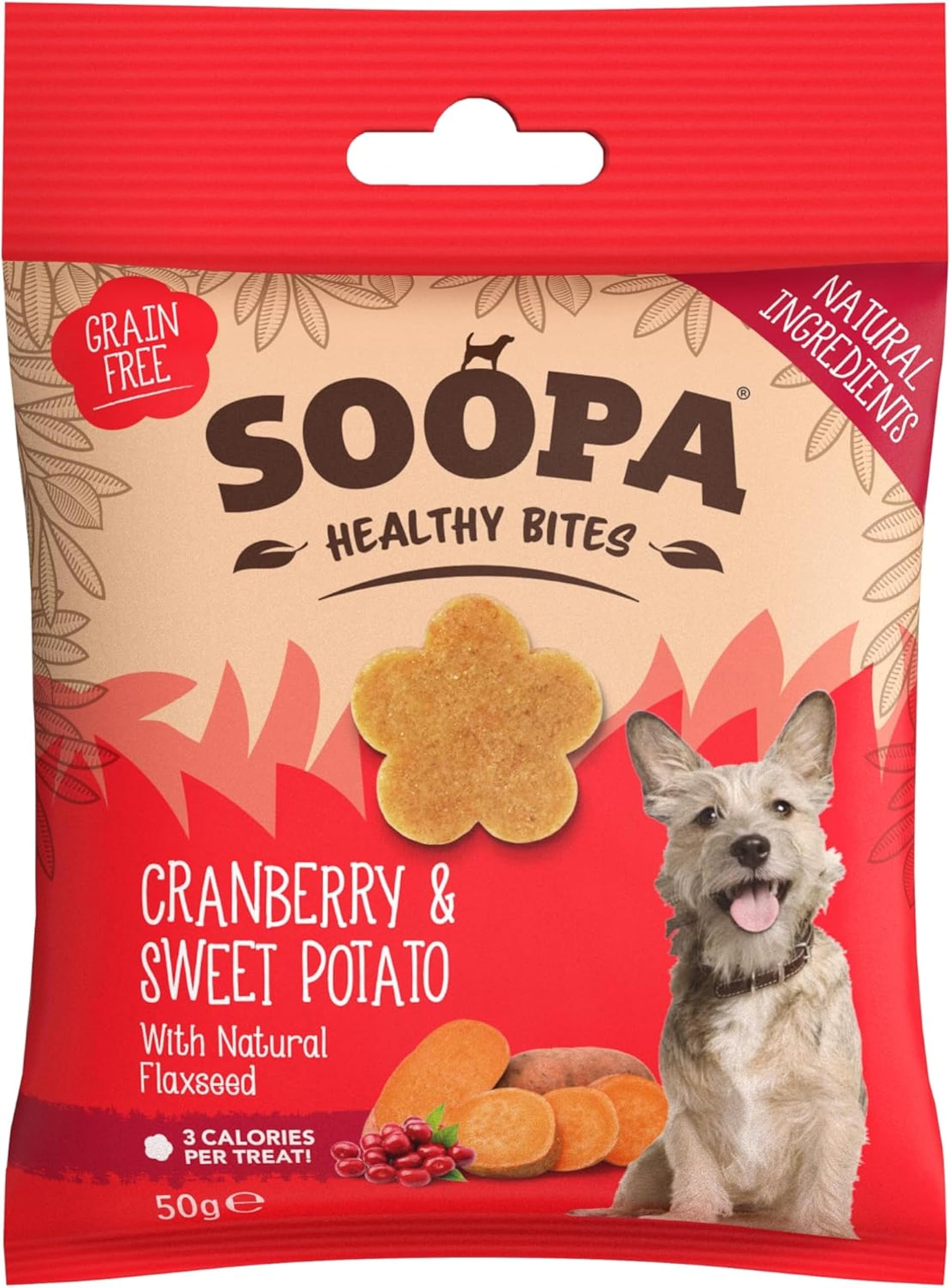 Soopa Cranberry & Sweet Potato Healthy Bites, Human-Grade, Grain-Free, Natural Dog Treats for Small Dogs, Medium, Large, Puppy, Dog Training Treats, Low Calorie, Superfood, Vegan, 50 g, 1-Pack