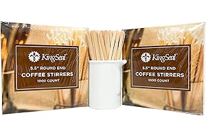 200 Count | KingSeal Natural Birch Wood Coffee Beverage Stirrers, Stir Sticks, Waxing Sticks, 5.5 Inches, Round End, Eco Friendly - 2 Boxes x 1000