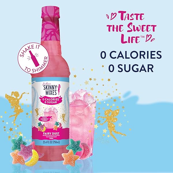 JORDAN’S SKINNY MIXES SUGAR FREE SYRUP, FAIRY DUST FLAVOR, FRUIT FLAVORED WATER ENHANCER, DRINK MIX FOR ICE TEA, LEMONADE & MORE, ZERO CALORIE FLAVORING, KETO FRIENDLY, 25.4 FL OZ, 1 PACK