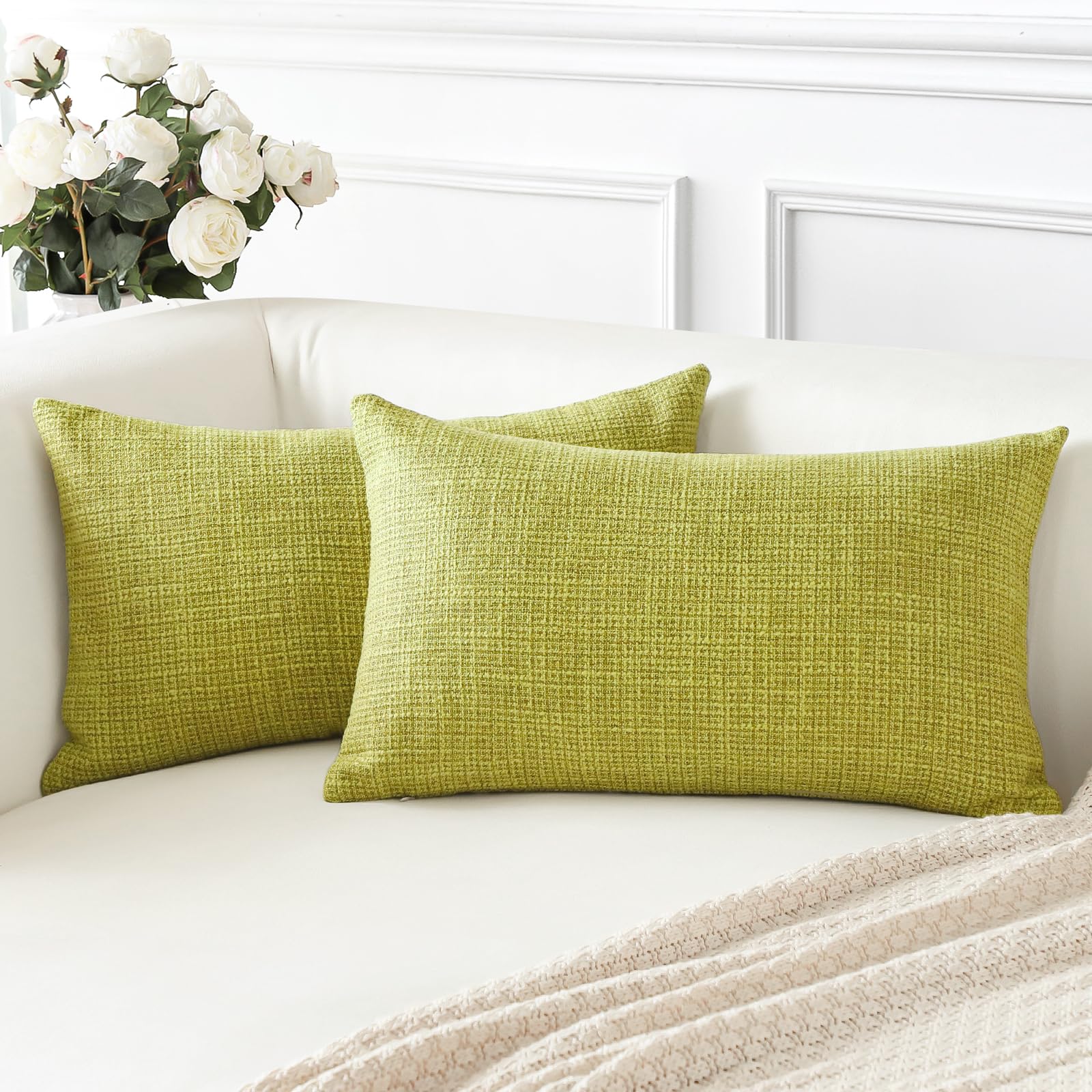 Artscope Sage Green Cushion Covers Set of 2 Linen Decorative Square Pillowcases Pillow Covers 30x50cm for Home Decor Sofa Bedroom Car (Sage Green, 12x20)