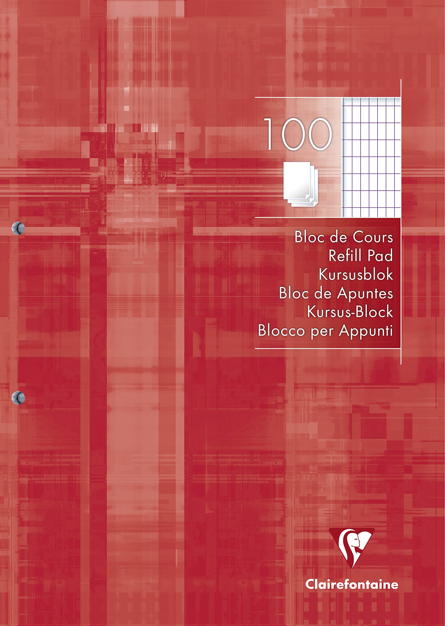 Clairefontaine 5813C Perforated Glued Course Pad Tangerine - A4 21x29,7 cm - 200 Quadruled Pages 4/8 with Margin - White Paper 90 g - Laminated Card Cover