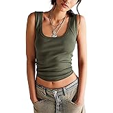 Springrain Women's Sleeveless Scoop Neck Ribbed Tank Tops Lightweight Fitted Cami Tee Shirts