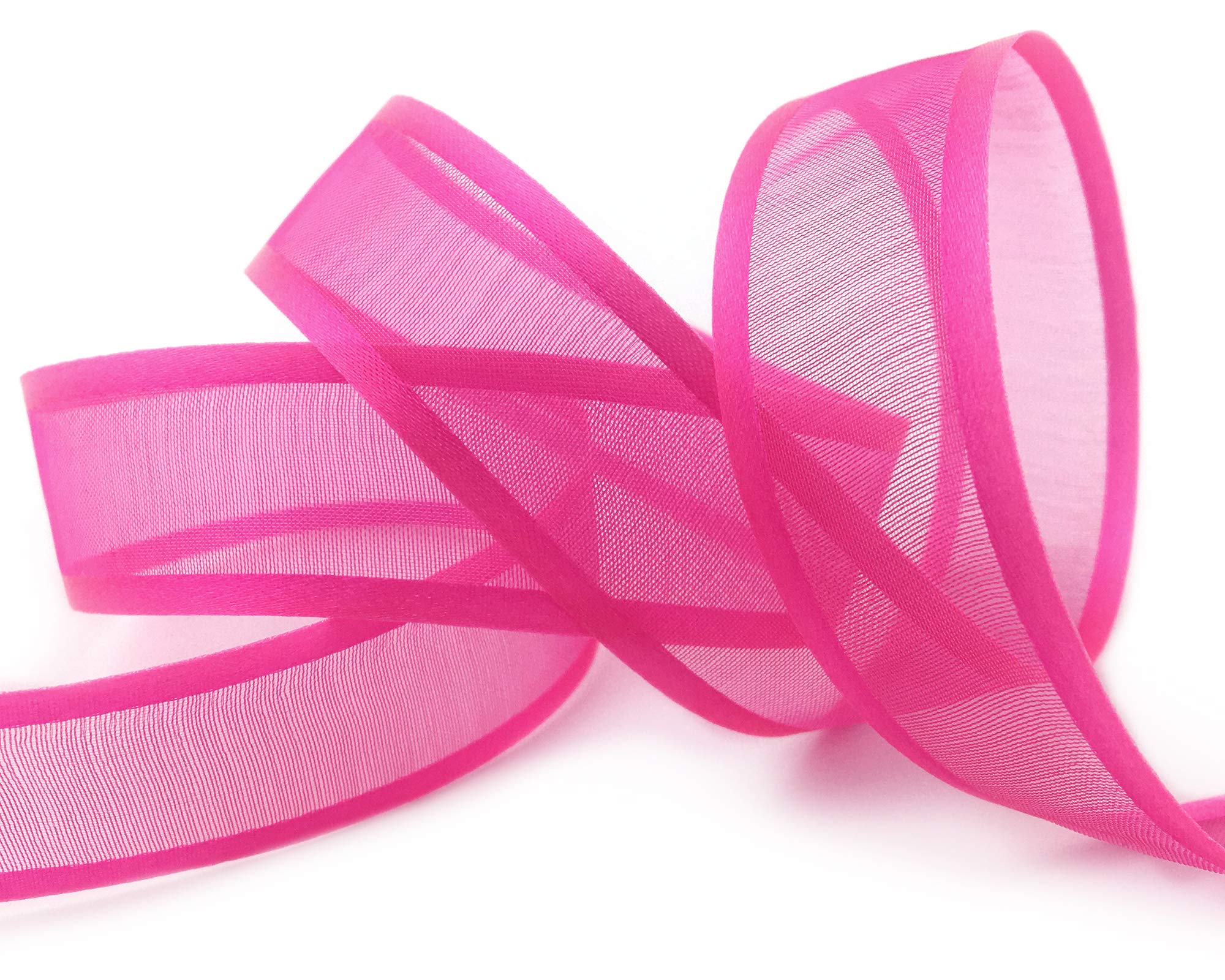finemark 25 m x 25 mm Chiffon Ribbon with Satin Edge Pink (55) Chiffon Decorative Ribbon Gift Ribbon Semi-Transparent Shiny Without Wire Organza