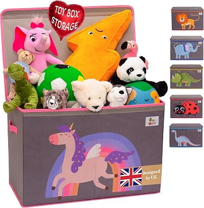 Olive & Oscar 80L Toy Box Pink Unicorn with Lid and Handles 60x33x40cm