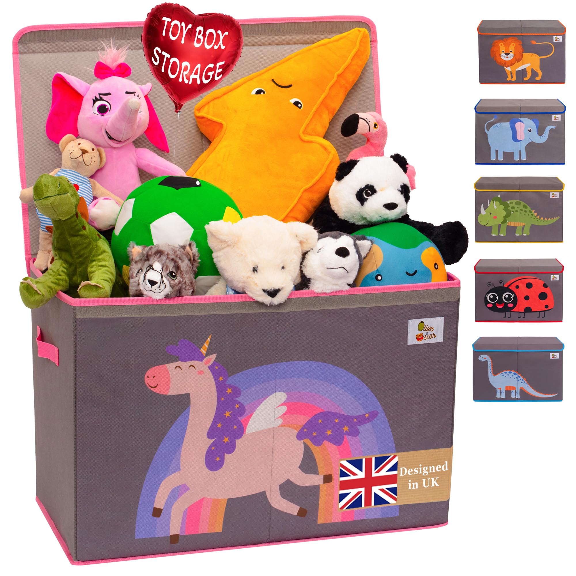 OLIVE&OSCAR 80L Toy box, kids Toy Box Storage with Lid & Handles, Suitable for All Children, Boys, Girls,Toddlers, Pink Unicorn, L60cmW33cmH40cm