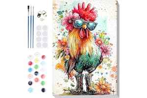 Bowetile Rooster Paint by Numbers Adult Kit Beginner, Adults Paint by Number Kits on Canvas with Frame, Chicken Peinture a Nu