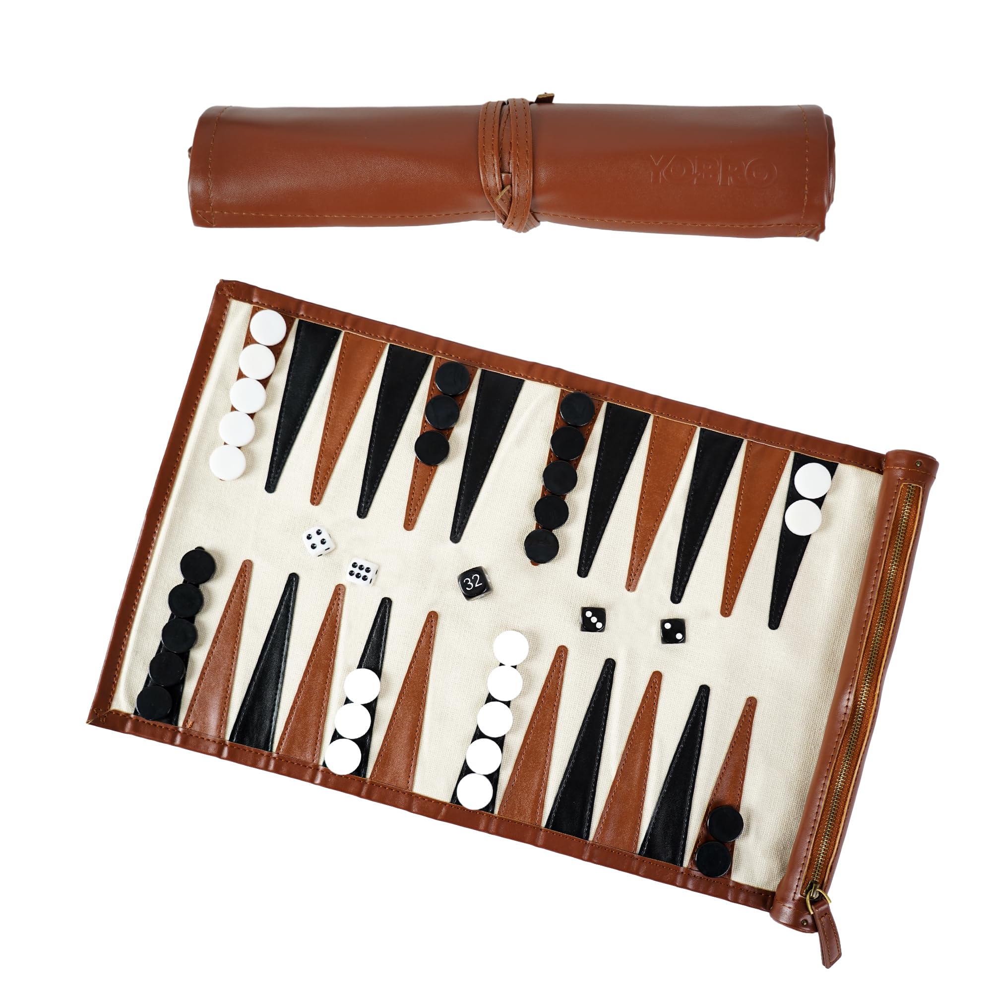 Photo 1 of YOBRO Travel Backgammon Sets for Adults, Classic PU Leather Roll-Up Backgammon Board Game Gift for Kids, Portable & Lightweight Travel Style for Indoor Outdoor, Funny Family Game