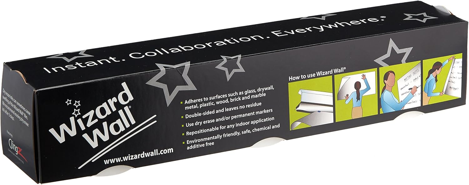 Wizard Wall Instant Whiteboard, Repositionable Dry Erase Surface, 13” x 25’ Roll : Office Products : Office Products