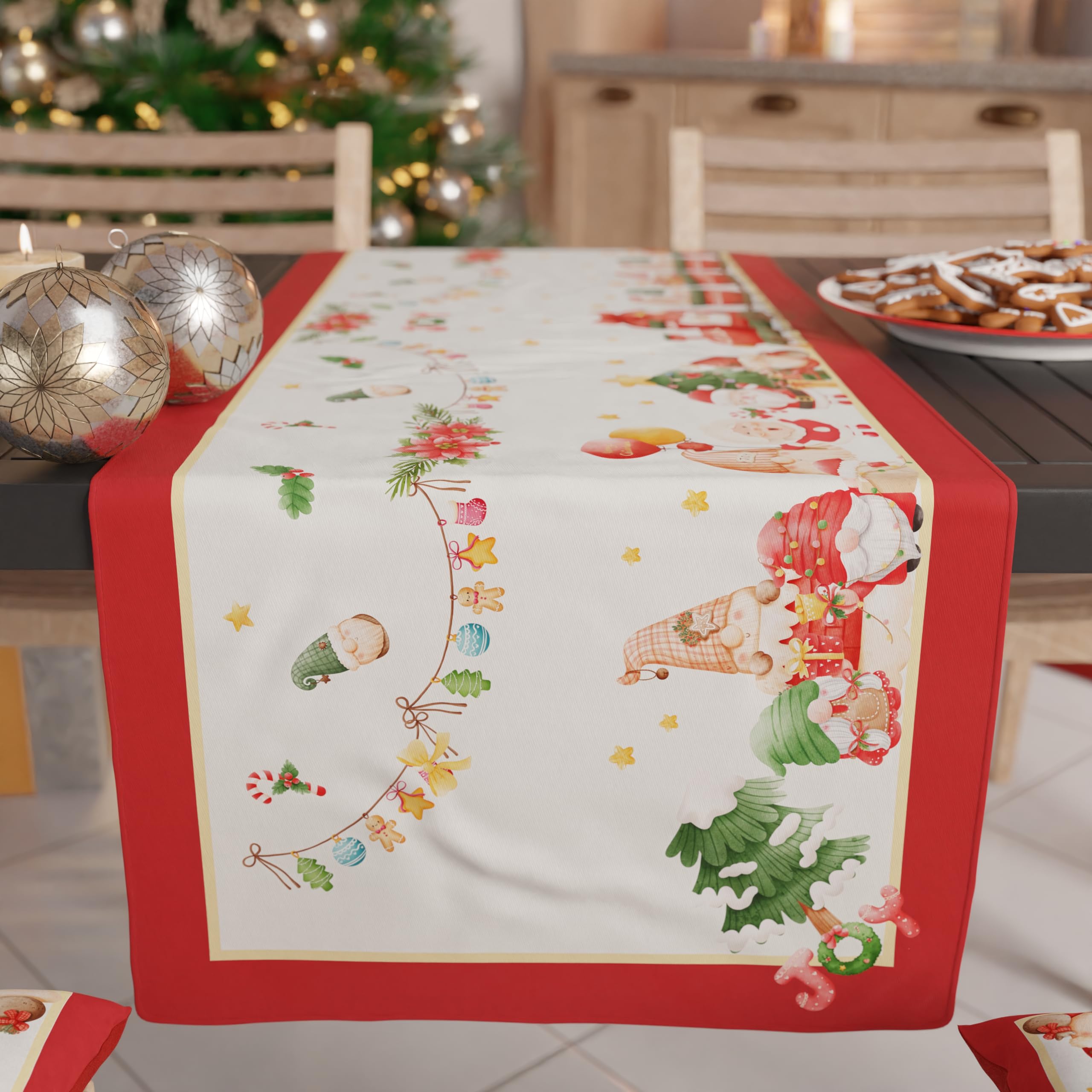 PETTI Artigiani Italiani - Christmas Table Runner, Kitchen Runner 140x40 cm, Elegant Gnome Christmas Table Runner, 100% Made in Italy